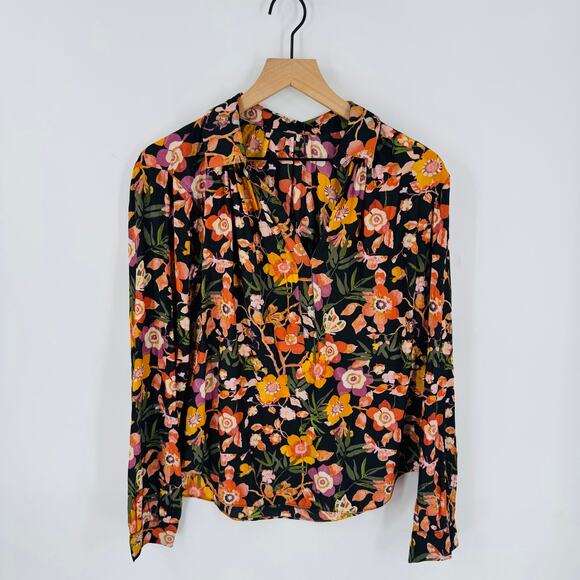 Unbranded Black Floral Blouse Fall Colors Long Sleeve Boho Style Size M - Picture 7 of 7